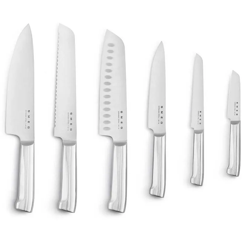 KBSF02PB Messenblok met 6 Messen - Messenset - Duits Roestvrij Staal - Acaciahout - Ergonomische Handgrepen - '50s Style fra Smeg i Pastelblauw – produktbillede 3 af 6