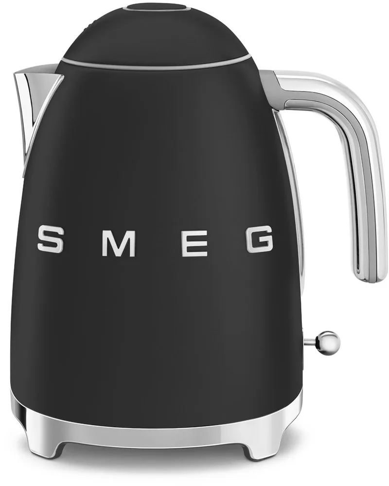 KLF03BLMEU Waterkoker - 1,7 Liter - 2400W - RVS Kalkfilter - 360° Draaivoet - Soft Opening - Automatische Uitschakeling - '50s Style van Smeg in Mat Zwart – productfoto