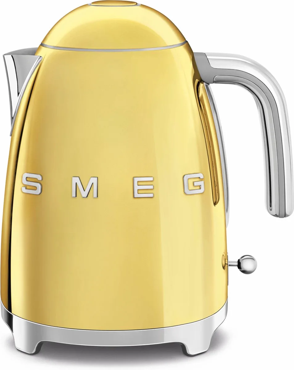 KLF03GOEU Waterkoker - 1,7 Liter - 2400W - RVS Kalkfilter - 360° Draaivoet - Soft Opening - Automatische Uitschakeling - '50s Style van Smeg in Goud – productfoto