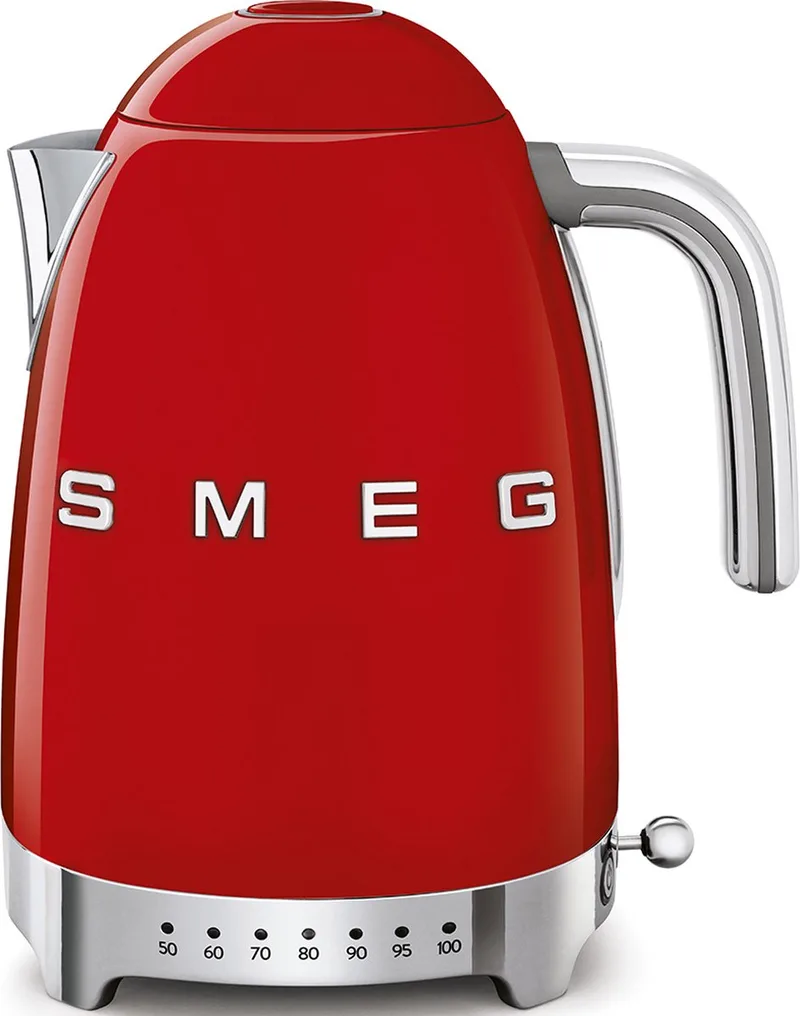 KLF04RDEU Waterkoker met Variabele Temperatuur - 1,7 Liter - 2400W - 7 Temperatuurstanden - Warmhoudfunctie - RVS - '50s Style by Smeg in Red – product photo