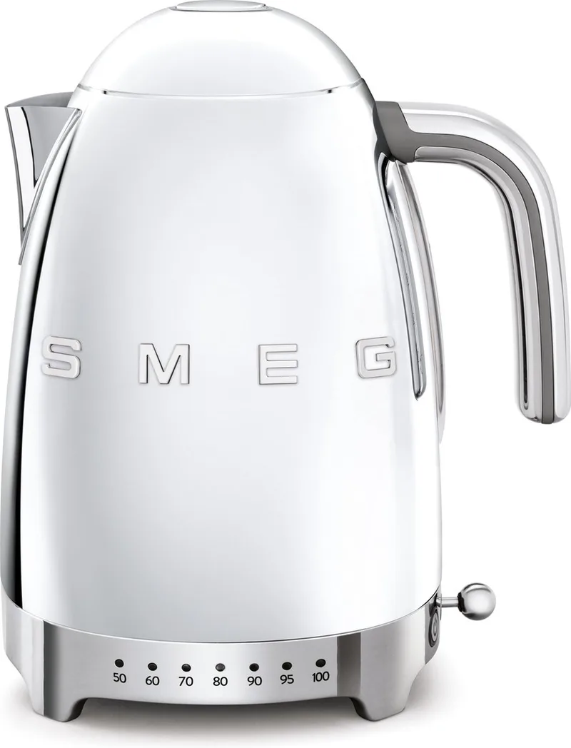 KLF04SSEU Waterkoker met Variabele Temperatuur - 1,7 Liter - 2400W - 7 Temperatuurstanden - Warmhoudfunctie - RVS - '50s Style by Smeg in Steel – product photo