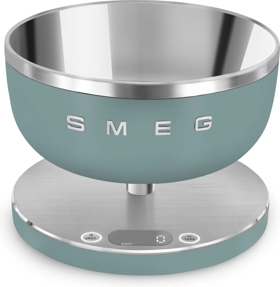 KSC01EGMWW Digitale Keukenweegschaal - 5 kg - RVS Kom 1,8L - USB-C Oplaadbaar - Tarrafunctie - LCD Display - Collezione van Smeg in Mat Emerald Green – productfoto