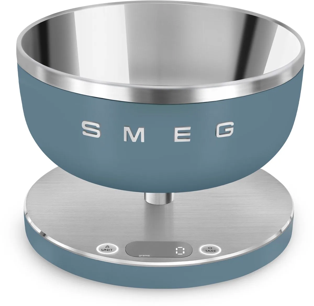 KSC01SBMWW Digitale Keukenweegschaal - 5 kg - RVS Kom 1,8L - USB-C Oplaadbaar - Tarrafunctie - LCD Display - Collezione - Mat van Smeg in Storm Blue – productfoto