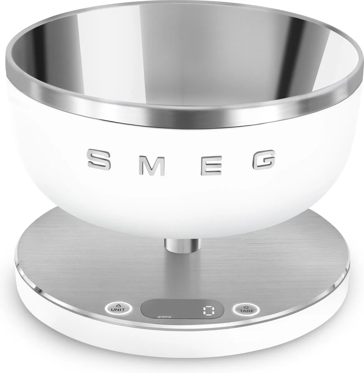 KSC01WHMWW Digitale Keukenweegschaal - 5 kg - RVS Kom 1,8L - USB-C Oplaadbaar - Tarrafunctie - LCD Display - Collezione van Smeg in Mat Wit – productfoto