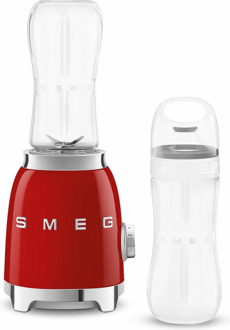 PBF01RDEU Personal Blender - Smoothie Blender To Go - 300W - 2x 600 ml Tritan™ Renew Drinkflessen - 2 Snelheden - '50s Style de Smeg en Rouge – photo produit