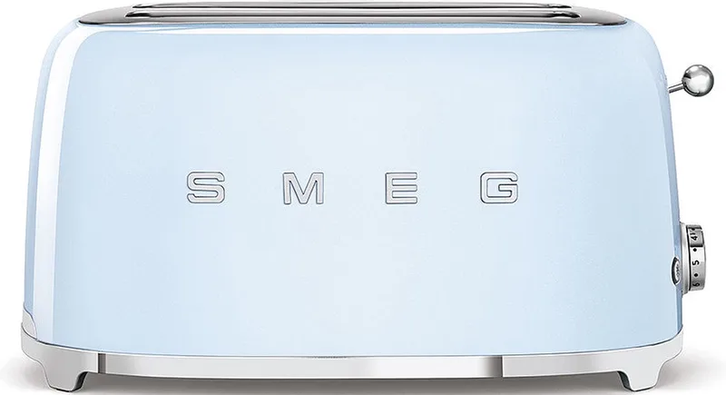 TSF02PBEU Broodrooster - 4 Sneden - 2 Lange Sleuven - 1500W - 6 Bruiningsstanden - Ontdooifunctie, Opwarmfunctie & Bagelfunctie - '50s Style by Smeg in Pastelblauw – product photo
