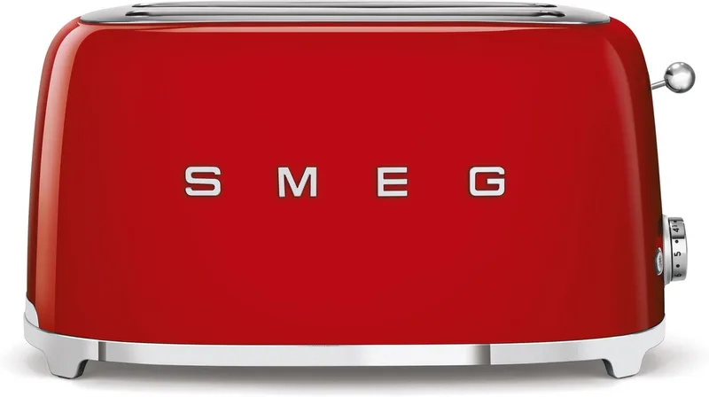 TSF02RDEU Broodrooster - 4 Sneden - 2 Lange Sleuven - 1500W - 6 Bruiningsstanden - Ontdooifunctie, Opwarmfunctie & Bagelfunctie - '50s Style de Smeg en Rouge – photo produit