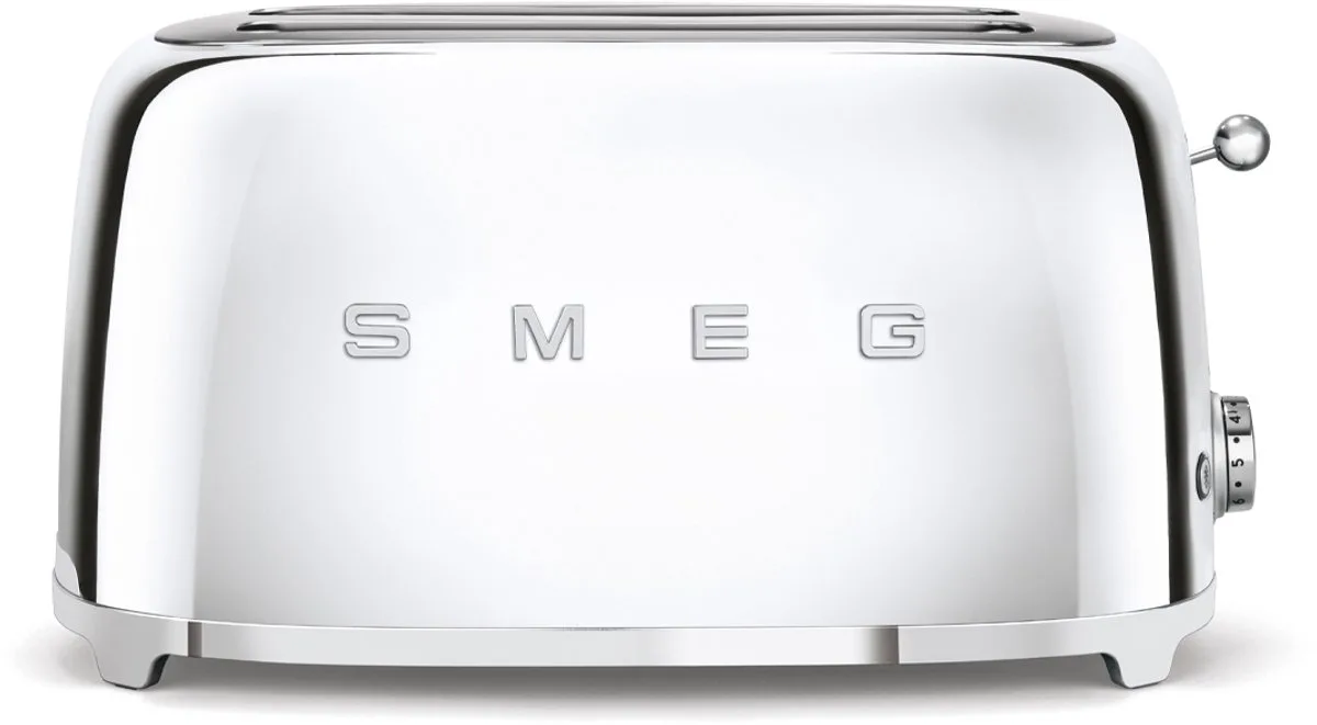 TSF02SSEU Broodrooster - 4 Sneden - 2 Lange Sleuven - 1500W - 6 Bruiningsstanden - Ontdooifunctie, Opwarmfunctie & Bagelfunctie - '50s Style van Smeg in Steel – productfoto