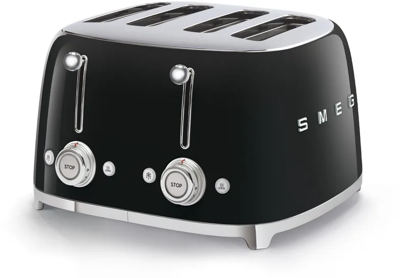 TSF03BLEU Broodrooster - 4 Sneden - 4 Brede Sleuven - 2000W - 6 Bruiningsstanden - Ontdooifunctie, Opwarmfunctie & Bagelfunctie - '50s Style fra Smeg i Sort – produktbillede