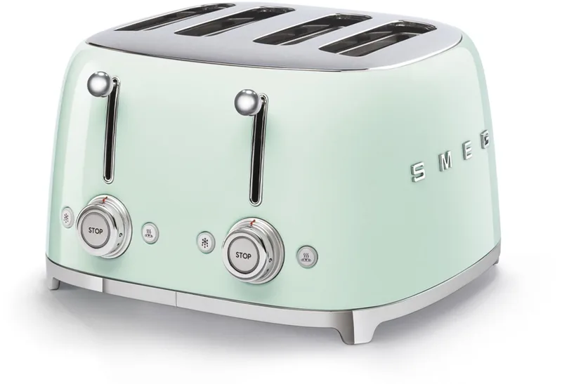 TSF03PGEU Broodrooster - 4 Sneden - 4 Brede Sleuven - 2000W - 6 Bruiningsstanden - Ontdooifunctie, Opwarmfunctie & Bagelfunctie - '50s Style by Smeg in Watergroen – product photo