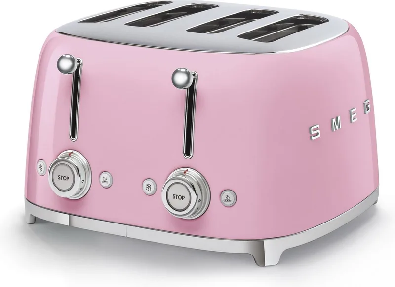 TSF03PKEU Broodrooster - 4 Sneden - 4 Brede Sleuven - 2000W - 6 Bruiningsstanden - Ontdooifunctie, Opwarmfunctie & Bagelfunctie - '50s Style by Smeg in Pink – product photo