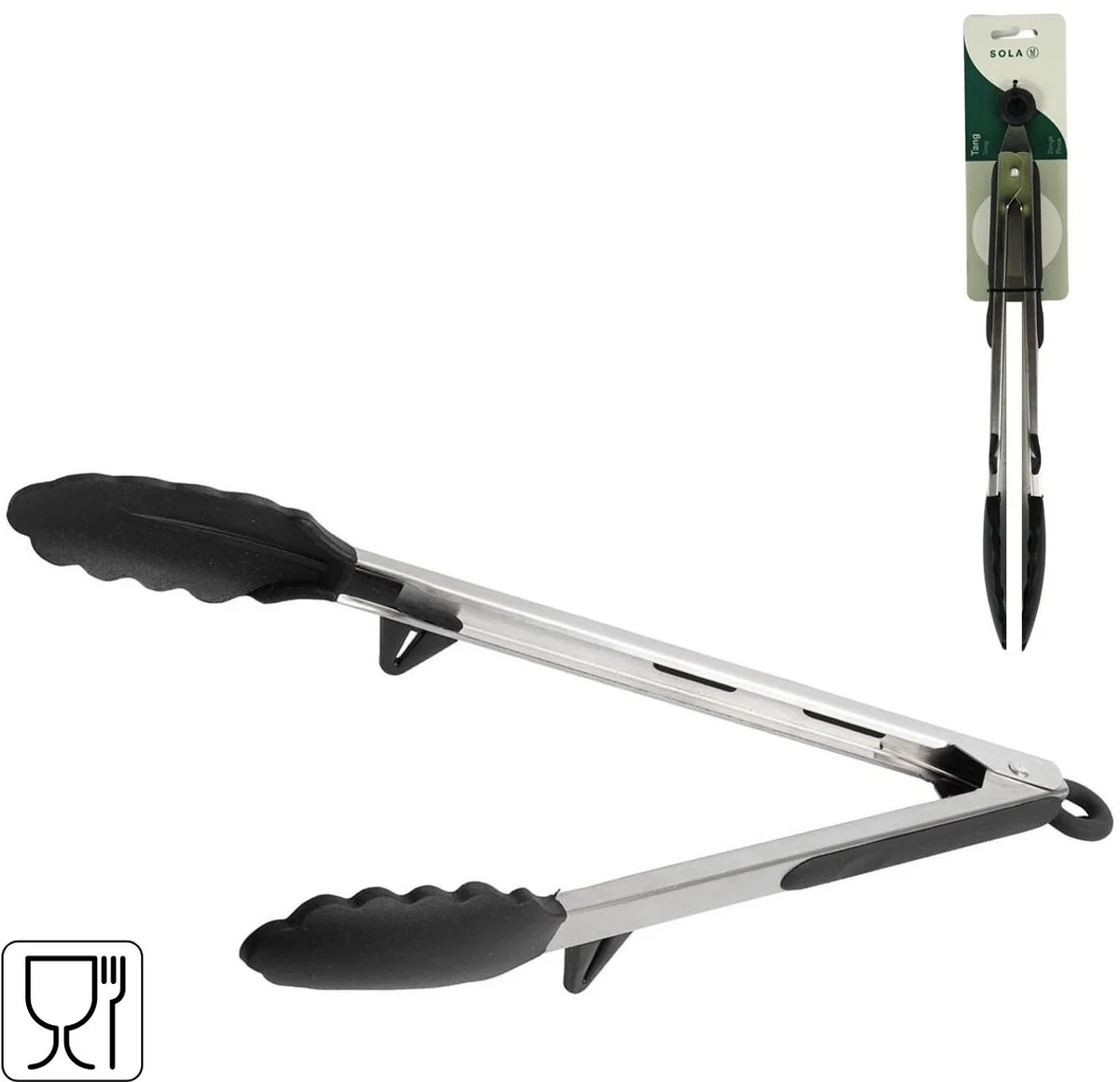 Keukentang – Set van 2 – 35 cm – RVS met siliconen – Vleestang / Grilltang / BBQ-Serveertang – Hittebestendig & vaatwasserbestendig van Sola in Chroom – productfoto