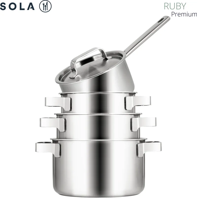 Sola 4 delige pannenset Ruby - 4-delig - Premium rvs - Voor elke warmtebron - PFAS vrij by Sola in Silver – product photo