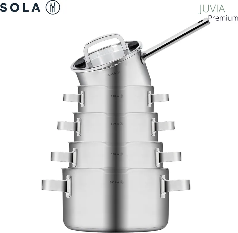 Sola 5 delige pannenset Juvia - 5-delig - Premium rvs - Voor elke warmtebron - PFAS vrij by Sola in Silver – product photo