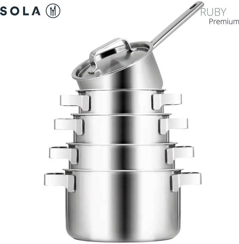 Sola 5 delige pannenset Ruby - 5-delig - Premium rvs - Voor elke warmtebron - PFAS vrij by Sola in Silver – product photo