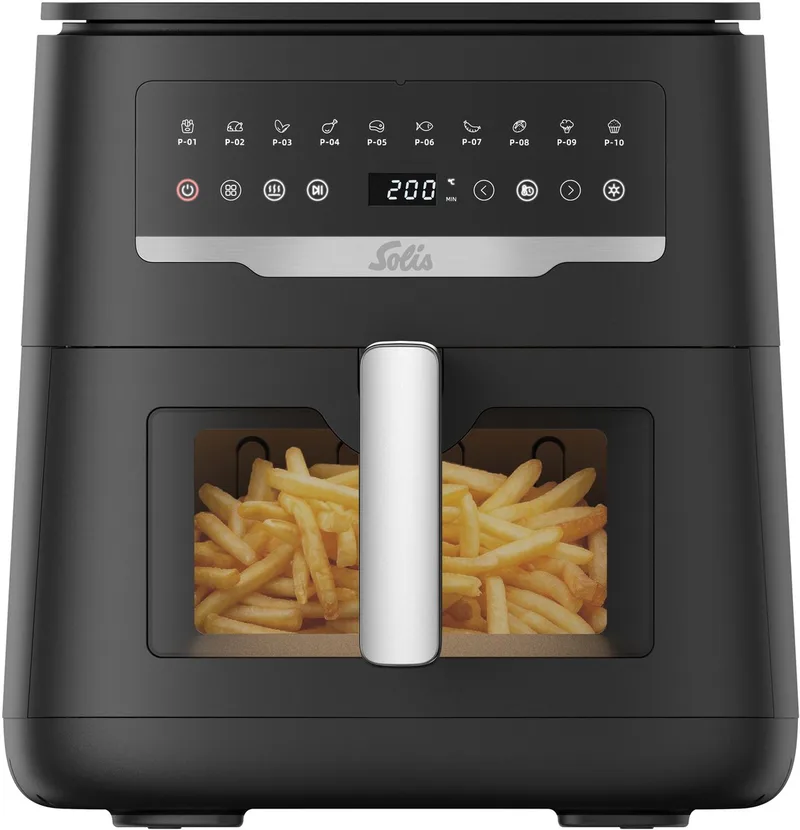 Airfryer Uno - 7L Inhoud - Heteluchtfriteuse met Kijkvenster en Onderwarmte - 10 Programma's - 2200 W - PFAS-vrij by Solis in Black – product photo