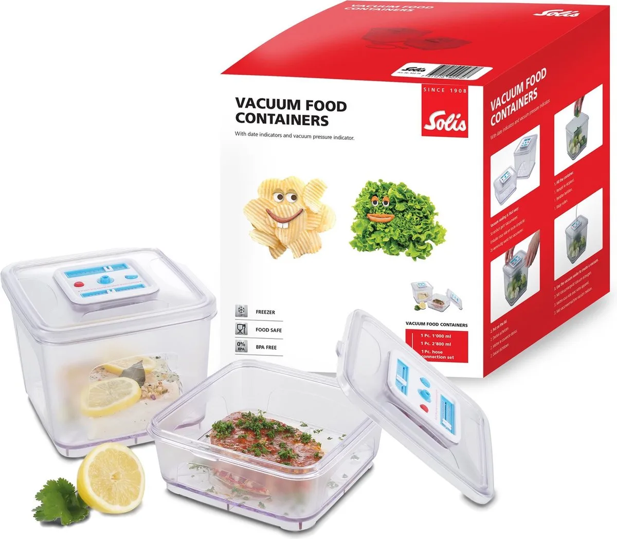 Bewaarcontainer set - Vershoudbakjes - 2 stuks - Vacuüm Bewaardoos fra Solis i Gennemsigtig – produktbillede