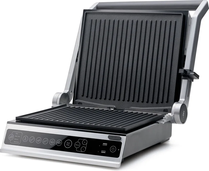 Contactgrill Pro - Grill Apparaat met Verwisselbare Platen - 5 Grillprogramma's - Tosti Apparaat - Panini Grill - RVS van Solis in Zilver – productfoto