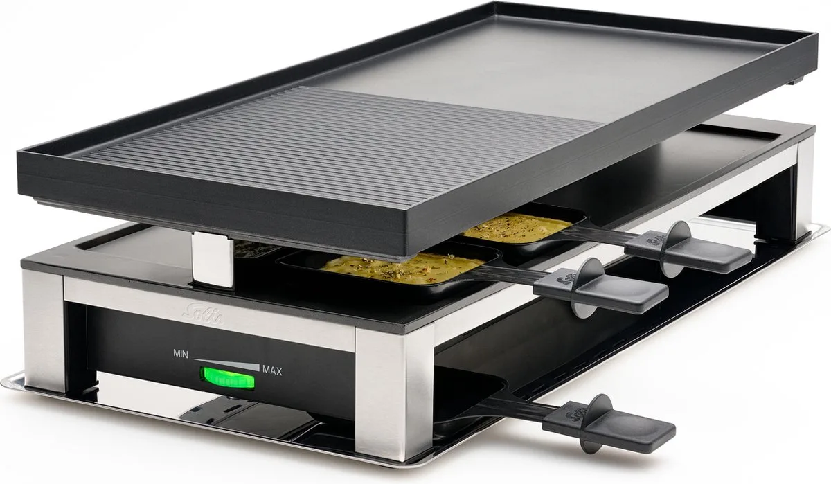 Solis 3 in 1 Tafelgrill 7911 Gourmetstel 10 Personen - Raclette Gourmet Set - Bakplaat Gourmetten - Zilver/Zwart van Solis in Zilver – productfoto