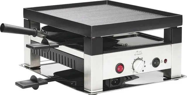 Solis 5 in 1 Tafelgrill 791 Gourmetstel 4 Personen - Grill, Wok, Pizzamaker, Raclette en Pannenkoeken - Raclette Gourmet Set - Bakplaat Gourmetten - Zilver/Zwart