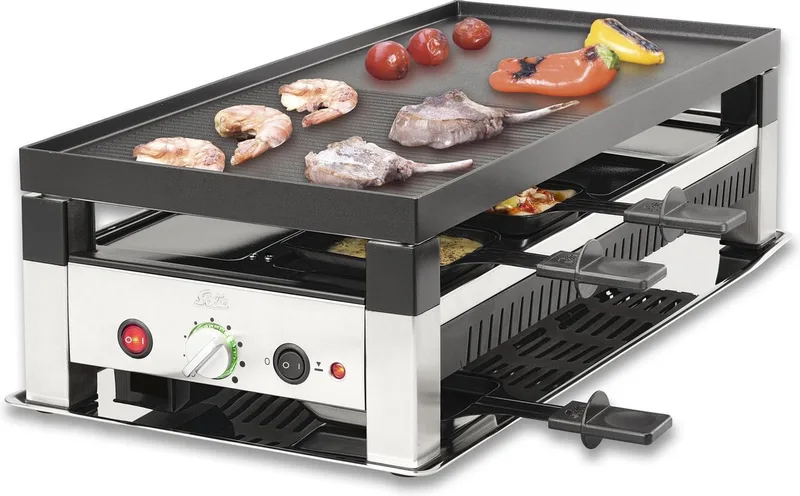 Solis 5 in 1 Tafelgrill 791 Gourmetstel 8 Personen - Grill, Wok, Pizzamaker, Raclette en Pannenkoeken - Raclette Gourmet Set - Bakplaat Gourmetten - Zilver/Zwart by Solis in Silver – product photo