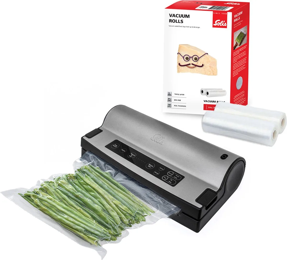 Vac Prestige 575 Vacumeermachine - Vacuummachine met Marineerfunctie en Slangaansluiting - Vacuum Sealer Inclusief 2 Vacuümrollen (20 x 600 cm) - Grijs by Solis in Grijs met rollen – product photo