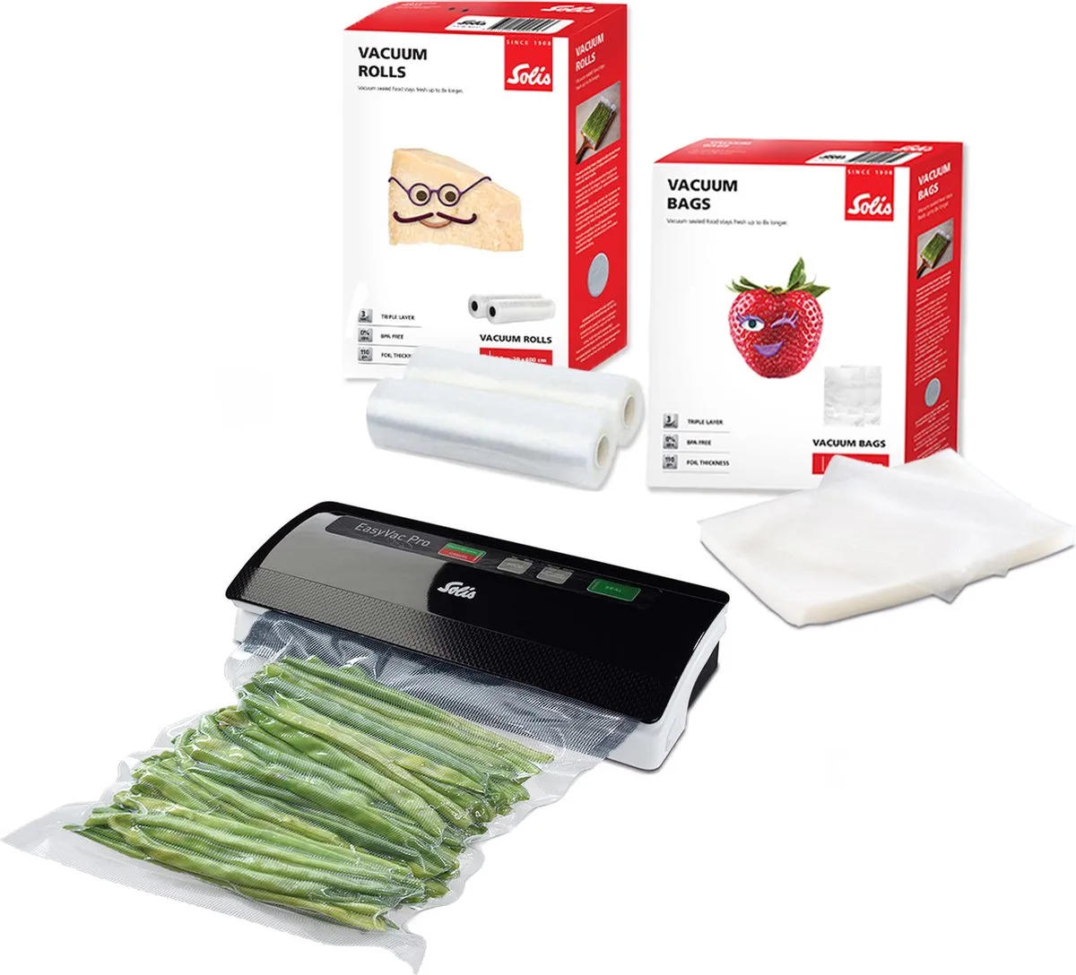 Vac Pro 569 Vacumeermachine - Vacuum Sealer Inclusief 2 Vacuümrollen en 50 Vacuümzakken - Vacuummachine met Slangaansluiting de Solis en Noir, Gris – photo produit