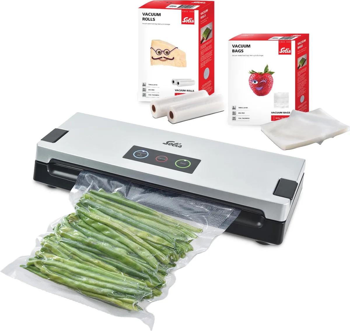 Vac Smart 577 Vacumeermachine - Vacuümmachine + 2 Vacuümrollen + 50 Vacuümzakken - Grijs van Solis in Zilver – productfoto