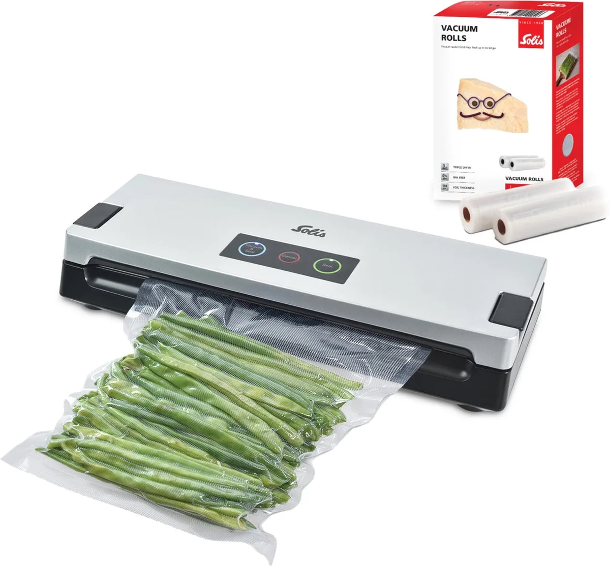 Vac Smart 577 Vacumeermachine - Volautomatische Vacuümmachine + 2 vacuümrollen (20 x 600 cm) - Grijs van Solis in Zilver – productfoto