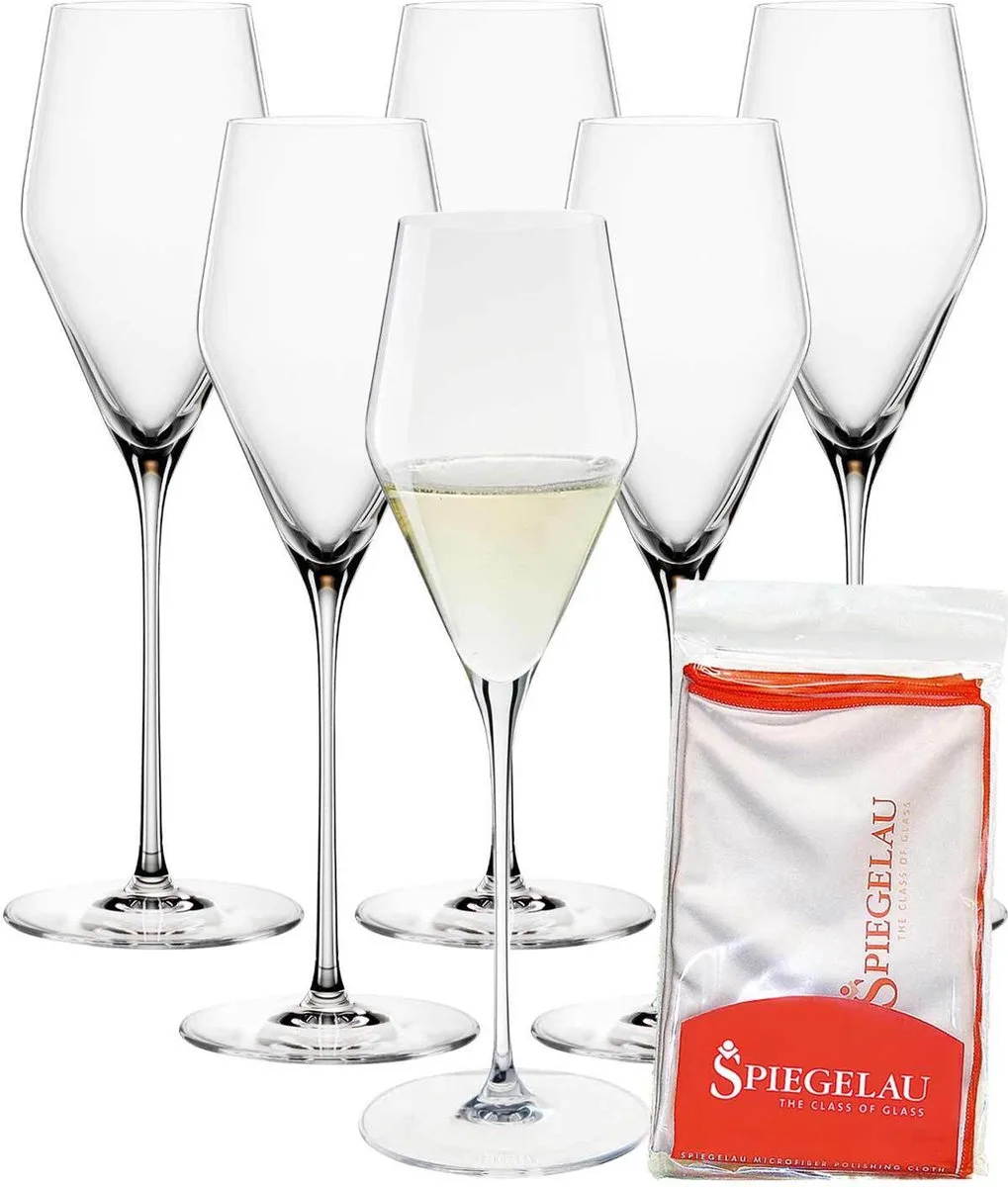 Champagnergläser + Poliertuch Definition 250 ml Set van 6 van Spiegelau in Transparant – productfoto