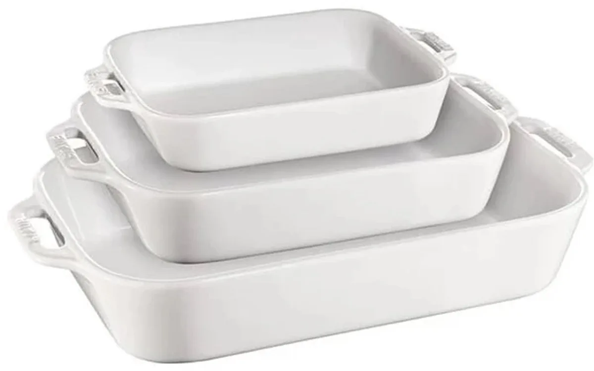 Ceramic ovenschaal set van 3: 20x16cm + 27x20cm + 34x24cm van Staub in Wit – productfoto