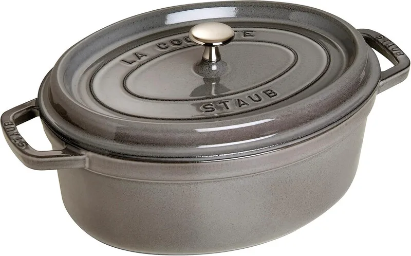 Cocotte, Gusseisen-Schmortopf, Oval 37 cm, grau, 37 cm, 1 Stück fra Staub – produktbillede