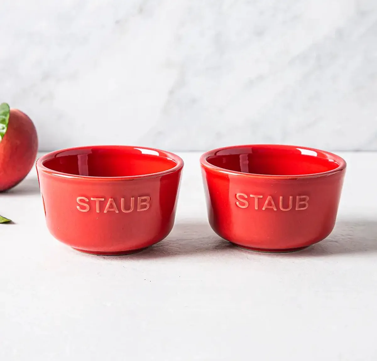 Desert Schaaltjes - Ramekin Set Van 2 - Rood - Keramisch - Tapas Schalen - Toetje - Geschikt Voor Magnetron Oven Vaatwasser van Staub in Kersenrood – productfoto