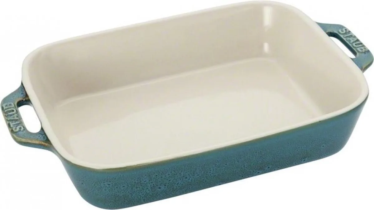 Rechthoekige gratineerschaal 27 x 20cm - ancient turq fra Staub i Turkis – produktbillede