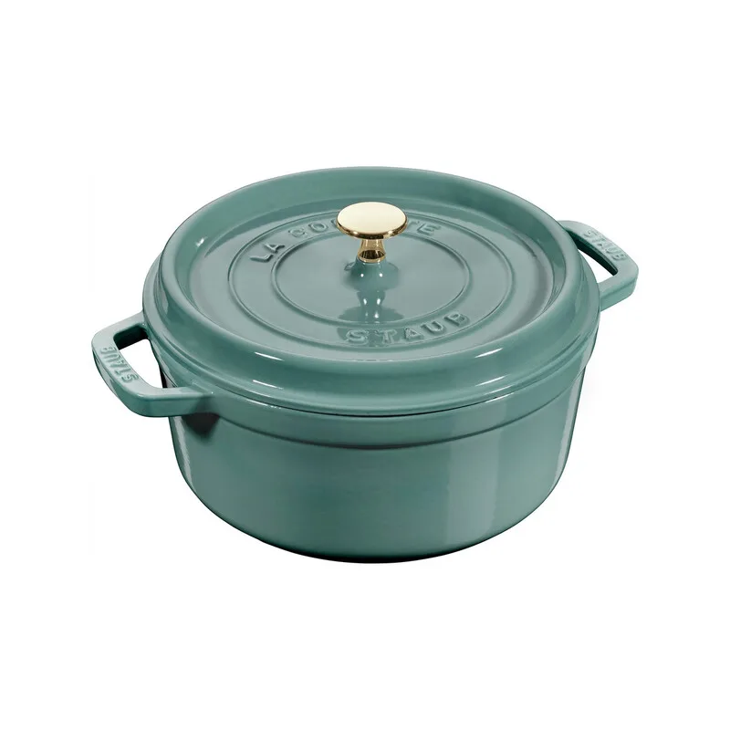 runder Cocotte aus emailliertem Gusseisen, 24 cm / 3,7 L, Eukalyptus, Gusseisen/Emaillierung/induktionsgeeignet/ofenfest bis 260 °C/spülmaschinenfest fra Staub – produktbillede