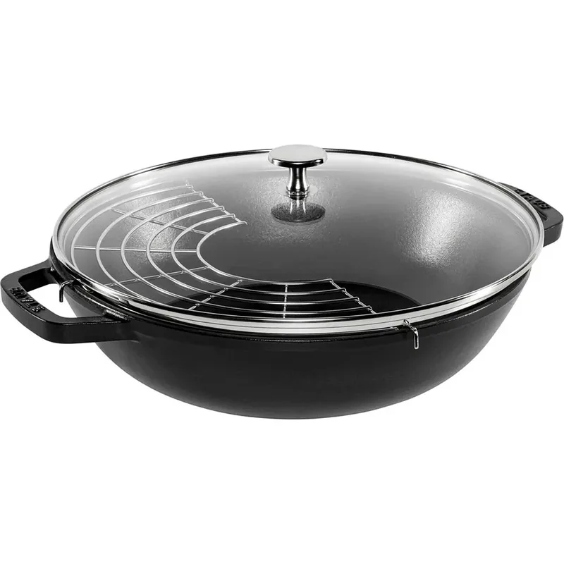 Wokpan - ø 30 cm / 4.4 liter - geëmailleerde anti-aanbaklaag de Staub en Noir – photo produit 2 sur 5