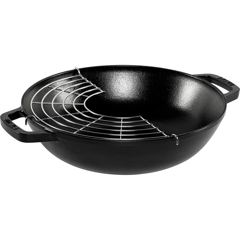 Wokpan - ø 30 cm / 4.4 liter - geëmailleerde anti-aanbaklaag de Staub en Noir – photo produit 3 sur 5