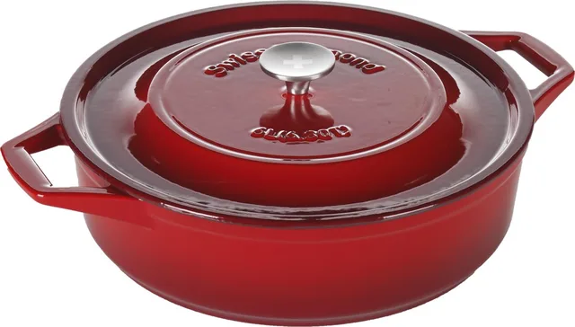 Braadpan Ondiep - Gietijzer/RVS - Ø32 cm - Rood/Zilver