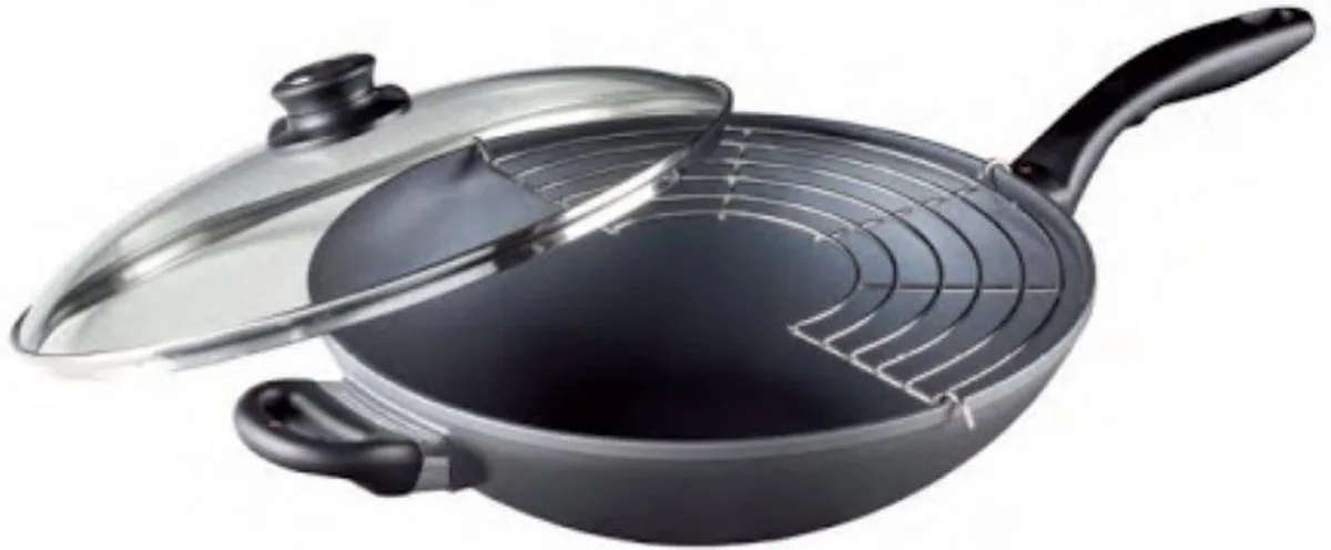 Wok met Deksel en Rek 32cm - niet geschikt voor inductie van Swiss Diamond in Zwart – productfoto
