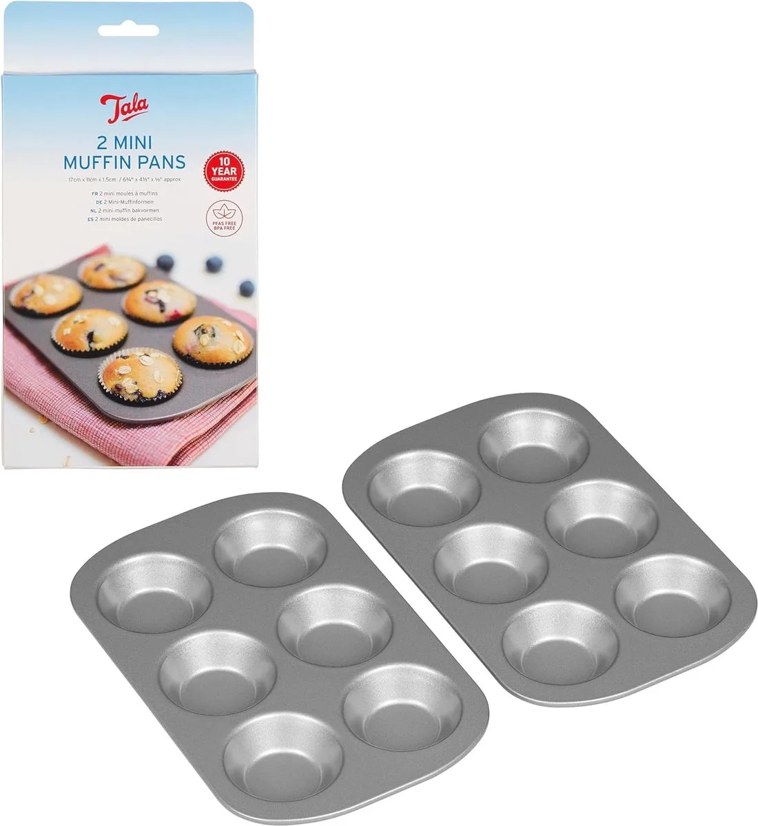 Everyday – Muffin Bakvorm 12 Stuks – Mini Muffinvorm Set 2x6 – Carbonstaal – Met Antiaanbaklaag – Brede Handgrepen – Voor Muffins & Cupcakes – 17 x 11 cm från Tala i Grå – produktbild