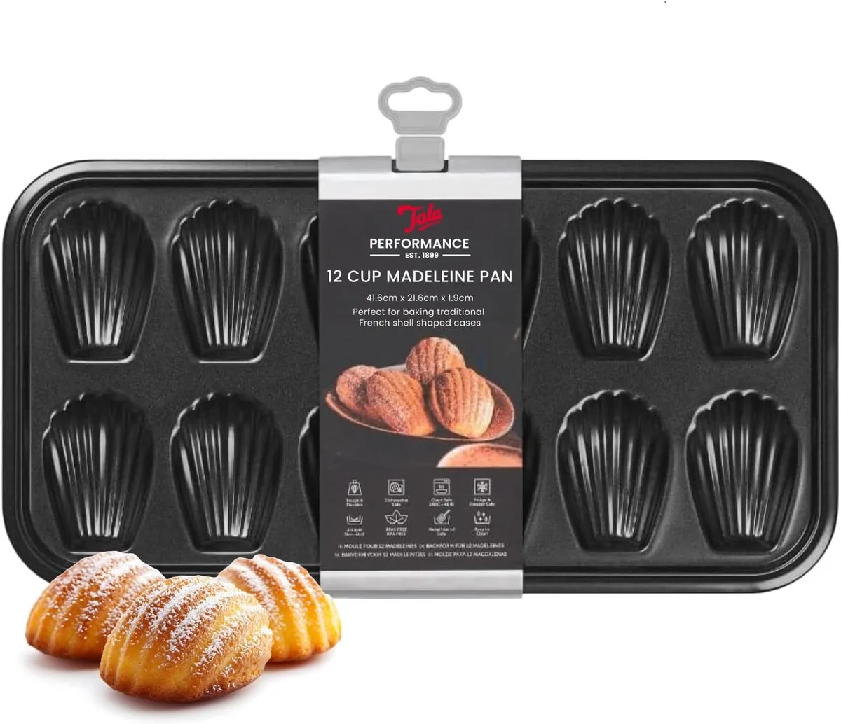 Performance – Madeleine Bakvorm – 12 Schelpvormen – Met Anti-aanbaklaag – Ovenbestendig Koolstofstaal – Voor Franse Madeleines van Tala in Zwart – productfoto