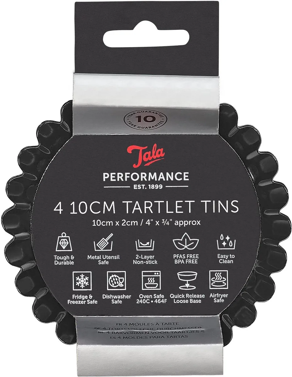 Performance - Mini Taartvormen - 10 cm - Set van 4 - Losse Bodem - Ovenbestendig - PFAS-vrij fra Tala i Sort – produktbillede