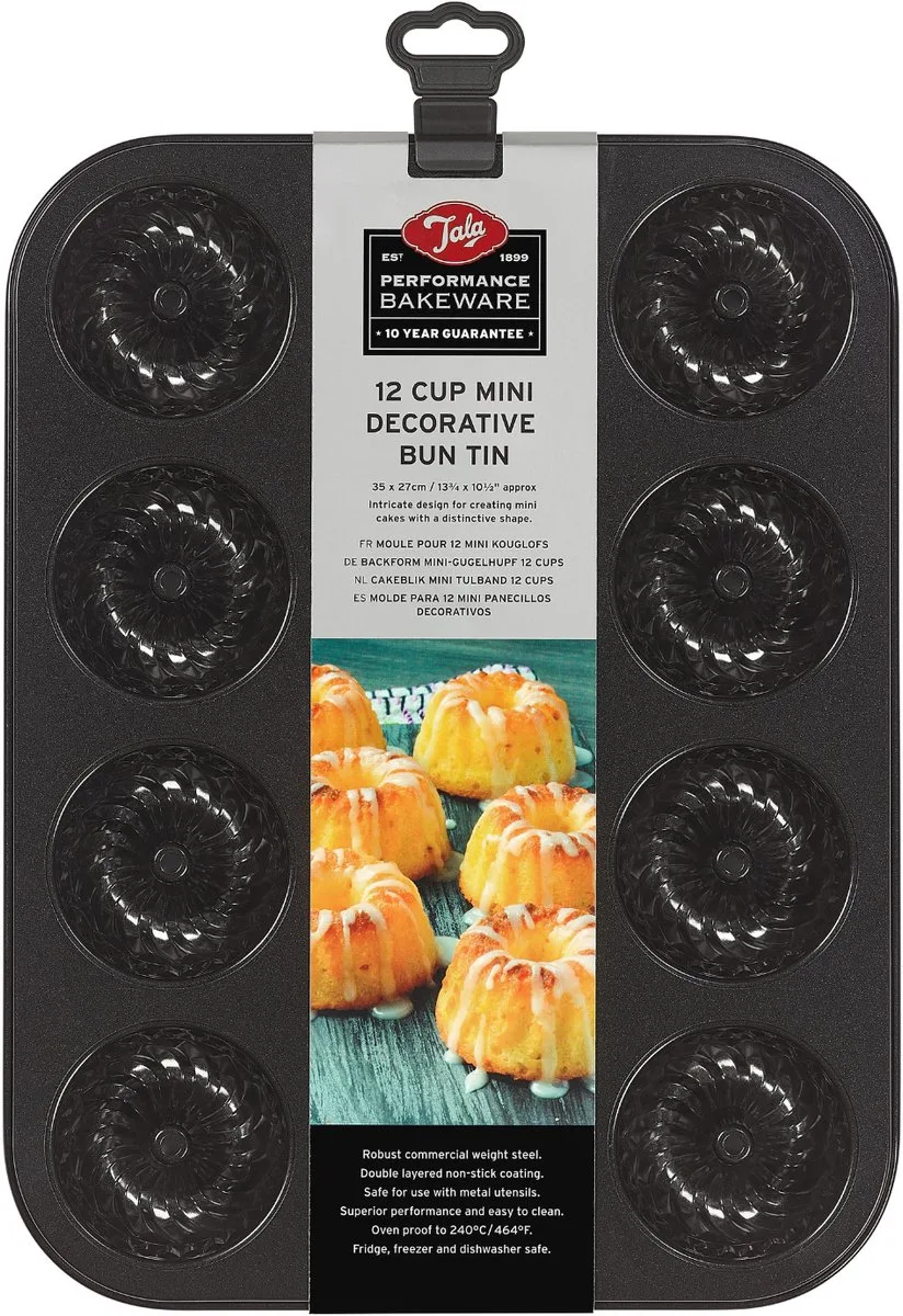 Performance – Mini Tulband Bakvorm – Voor 12 Stuks – Koolstofstaal – Dubbele Anti-aanbaklaag – Vaatwasserbestendig – BPA- & PFOA-vrij – Oven, Koelkast & Vriezer från Tala i Svart – produktbild