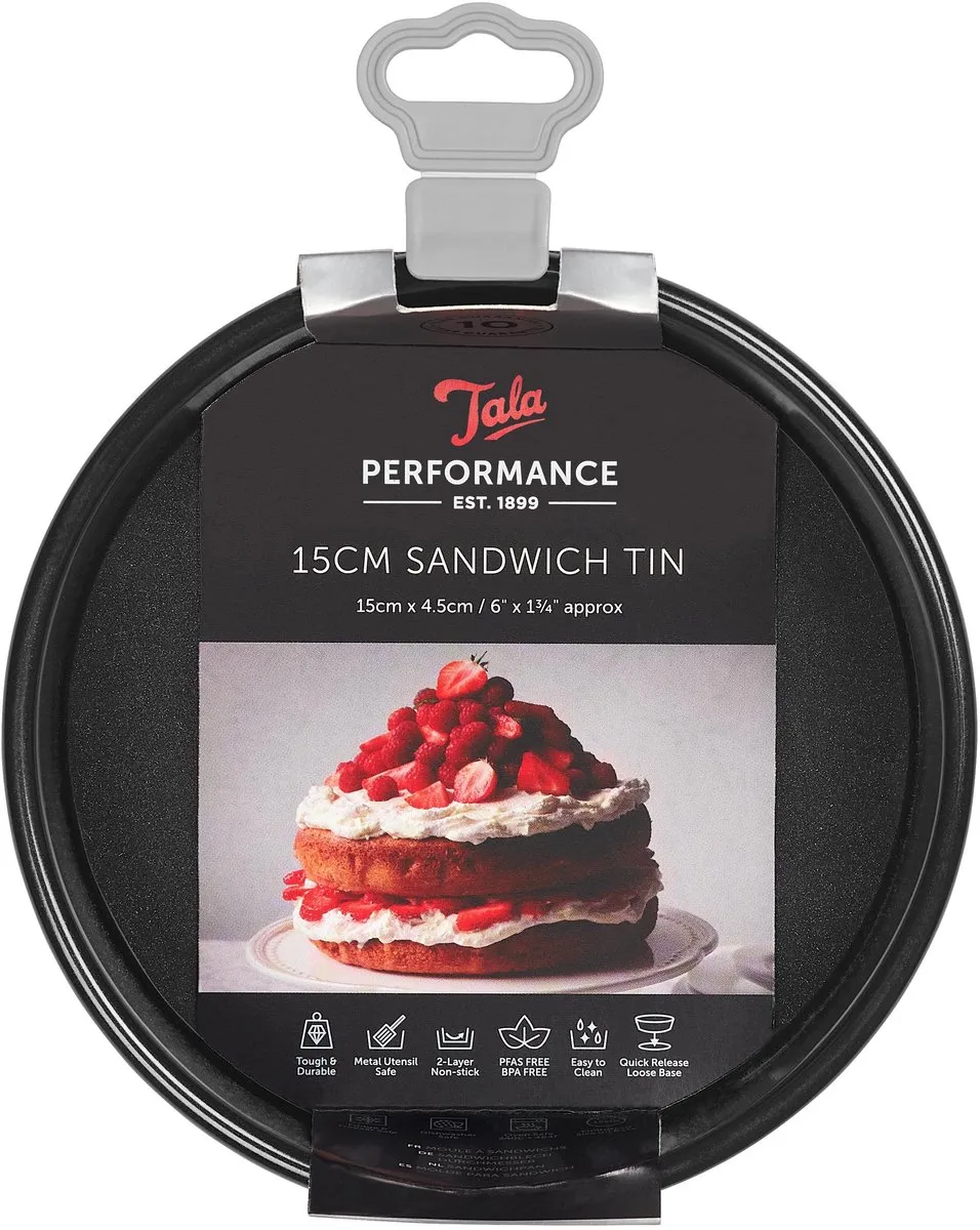 Performance – Taartvorm 15 cm – Kleine Bakvorm Rond met Losse Bodem – Koolstofstaal – Dubbele Antiaanbaklaag – Voor Taartlagen, Cheesecake & Layer Cakes – Oven, Koelkast & Vriezer by Tala in Black – product photo