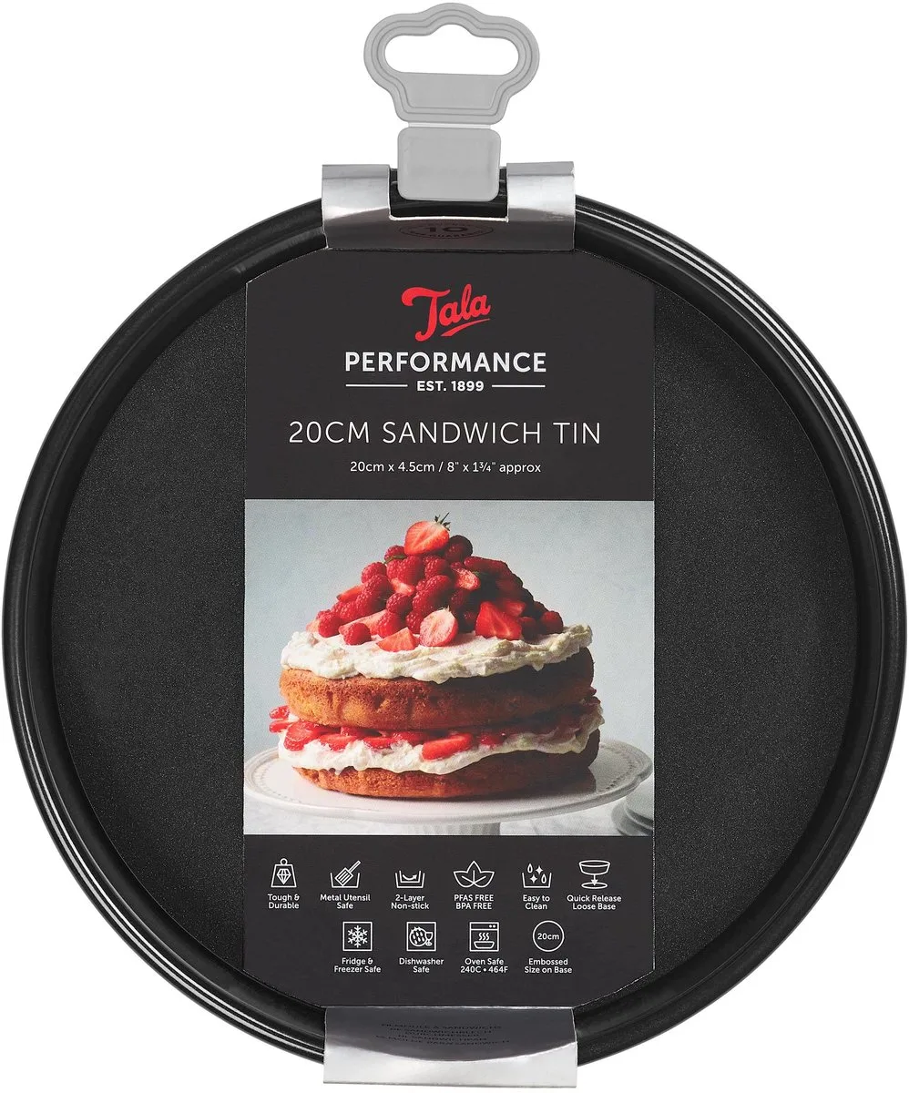 Performance – Taartvorm 20 cm – Bakvorm Rond met Losse Bodem – Koolstofstaal – Dubbele Antiaanbaklaag – Voor Taart, Cheesecake & Layer Cakes – Oven, Koelkast & Vriezer van Tala in Zwart – productfoto