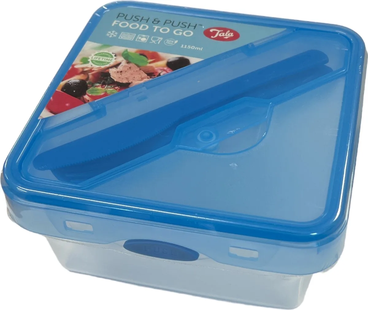Push & Push Lunchbox Met Bestek 1150ml de Tala en Bleu – photo produit