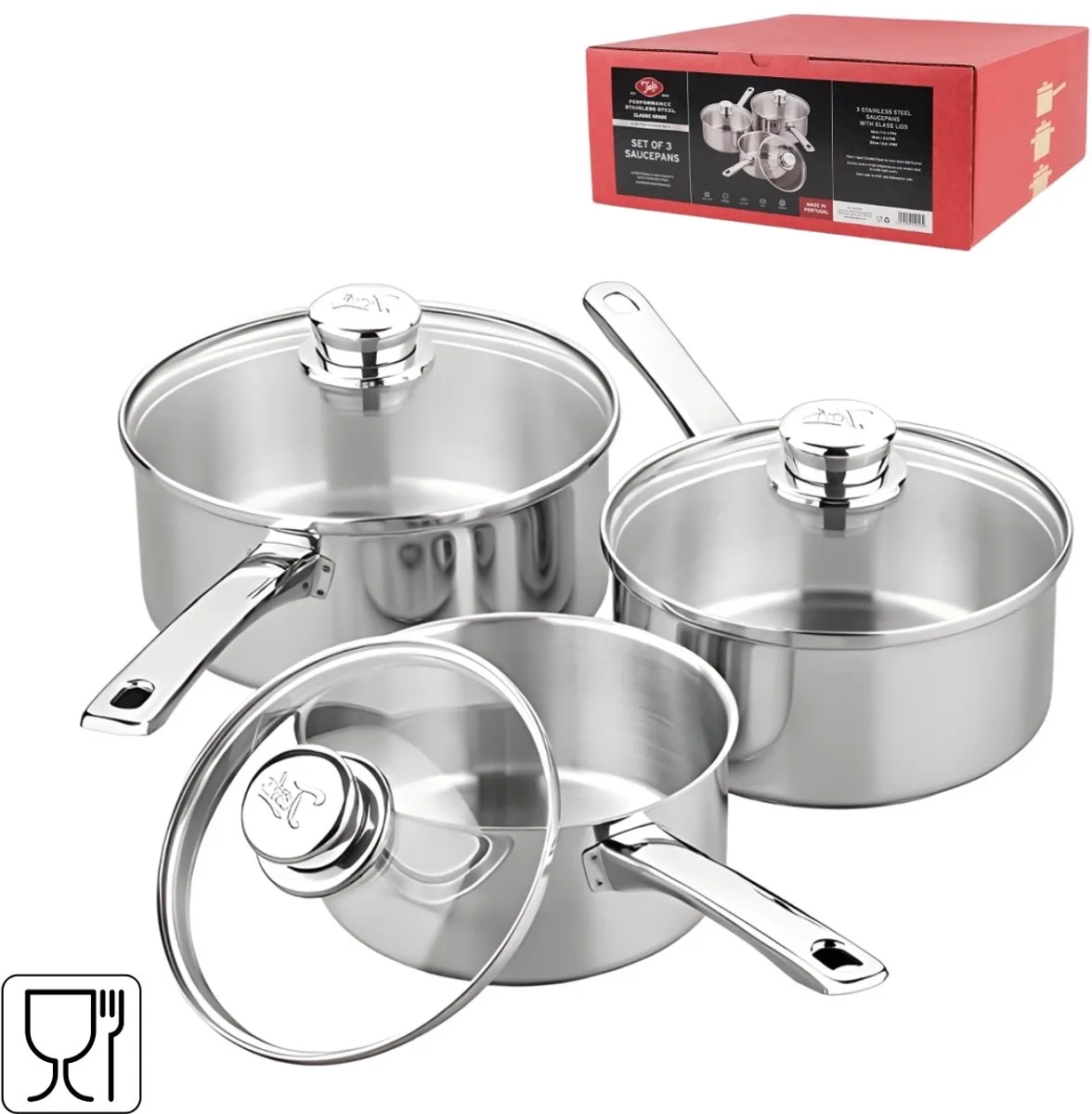 steelpannen 20 cm set van 3 van Tala in Rvs – productfoto