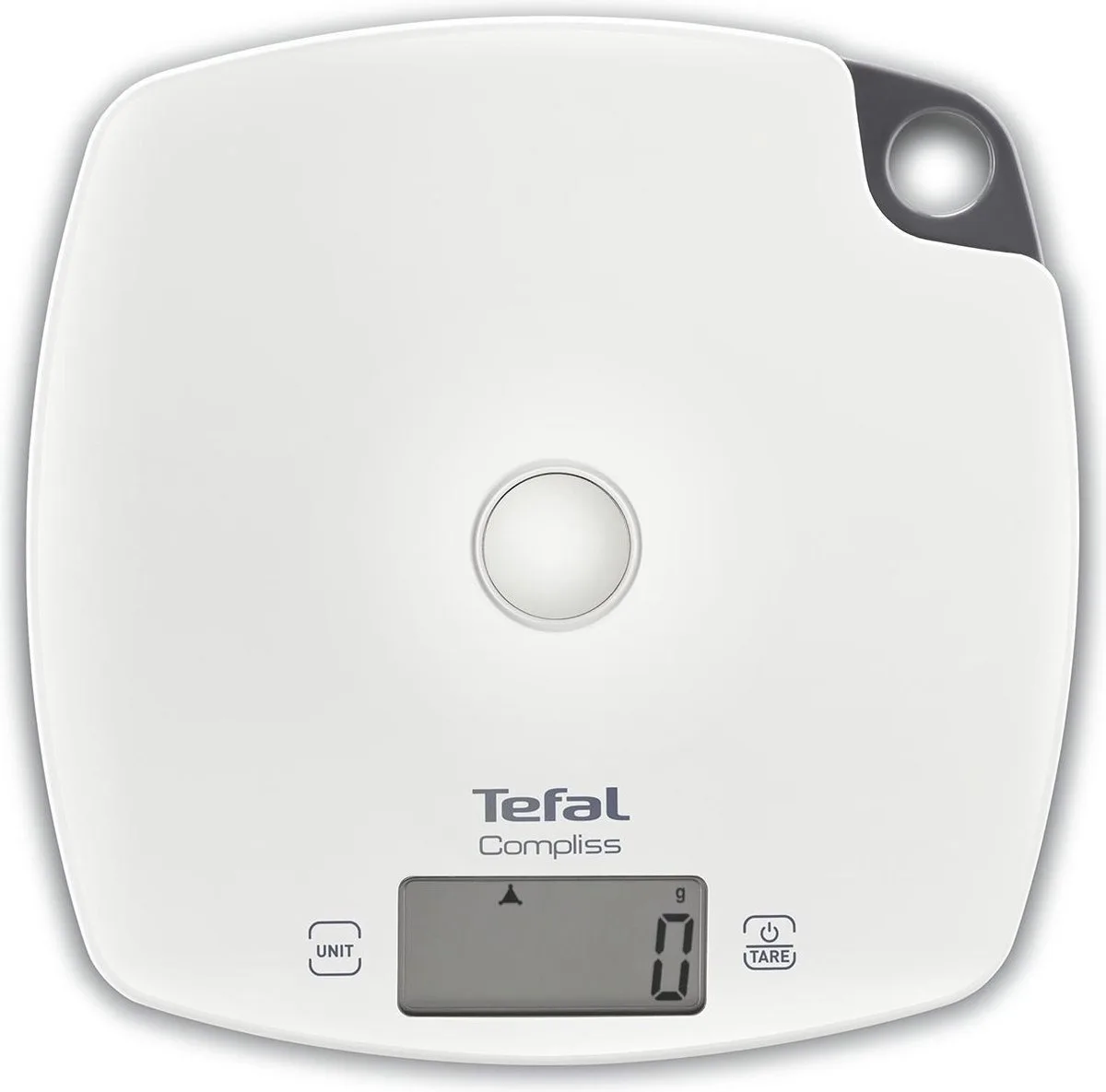 BC1000V1 Compliss - Keukenweegschaal - 5 kg / 1 g schaal - Groot plastic platform - Tarra-functie - LCD-display van Tefal in Wit – productfoto