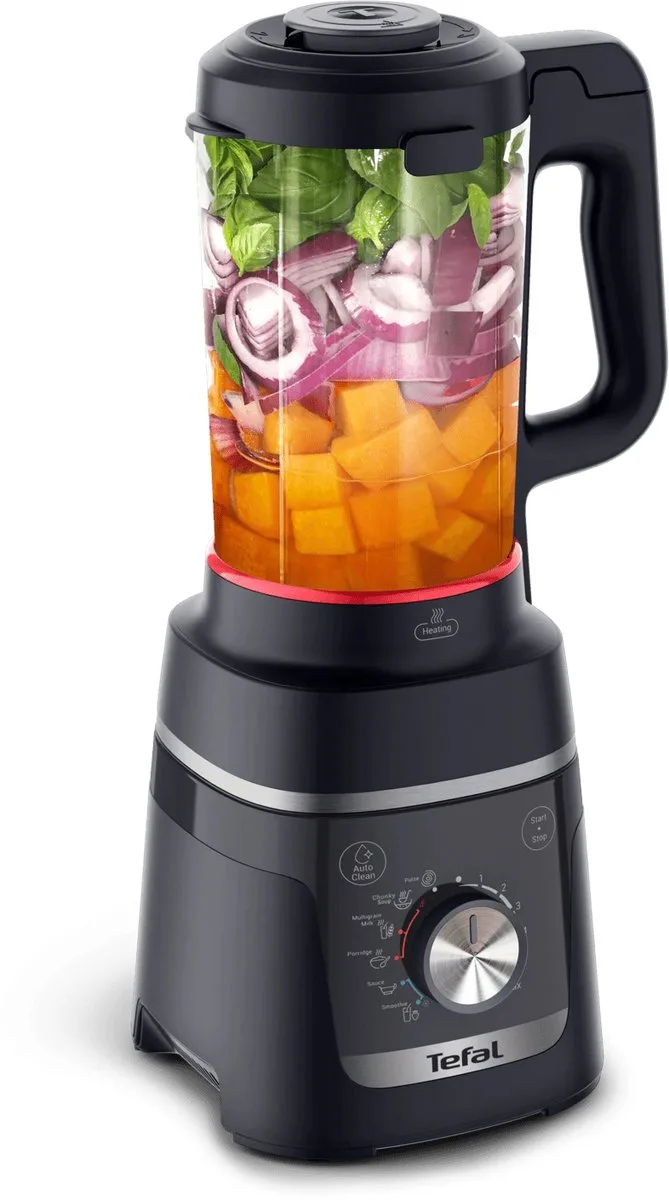Blendforce Cook 1.5L - Kookfunctie - Auto-reinigingsprogramma Blender - Soepmaker & Smoothie Blender - Ice Crush Functie - 8 Automatische Programma’s - Verwarmende Multifunctionele Keukenblender von Tefal in Schwarz – Produktfoto