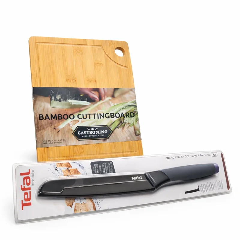 Broodmes 20,5 cm + Bamboe Snijplank 33,5 x 21,5 cm - Keukenset - 2 - delig von Tefal in Schwarz – Produktfoto